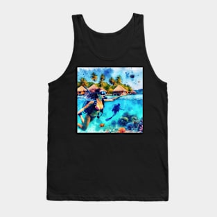 Artistic illustration of scuba divers in tropical waters Tank Top